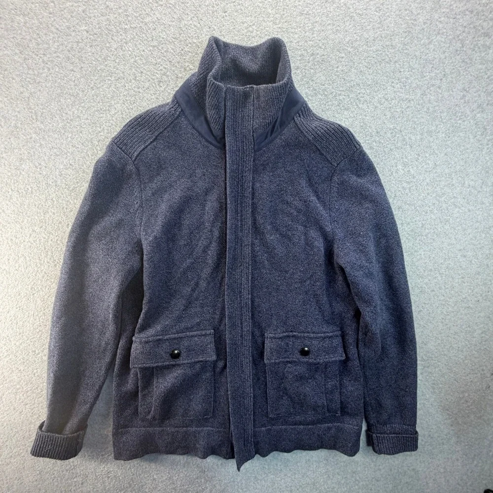 Banana Republic Mens Navy Blue Full Zip Mock Neck Cardigan Sweater Size M 0842